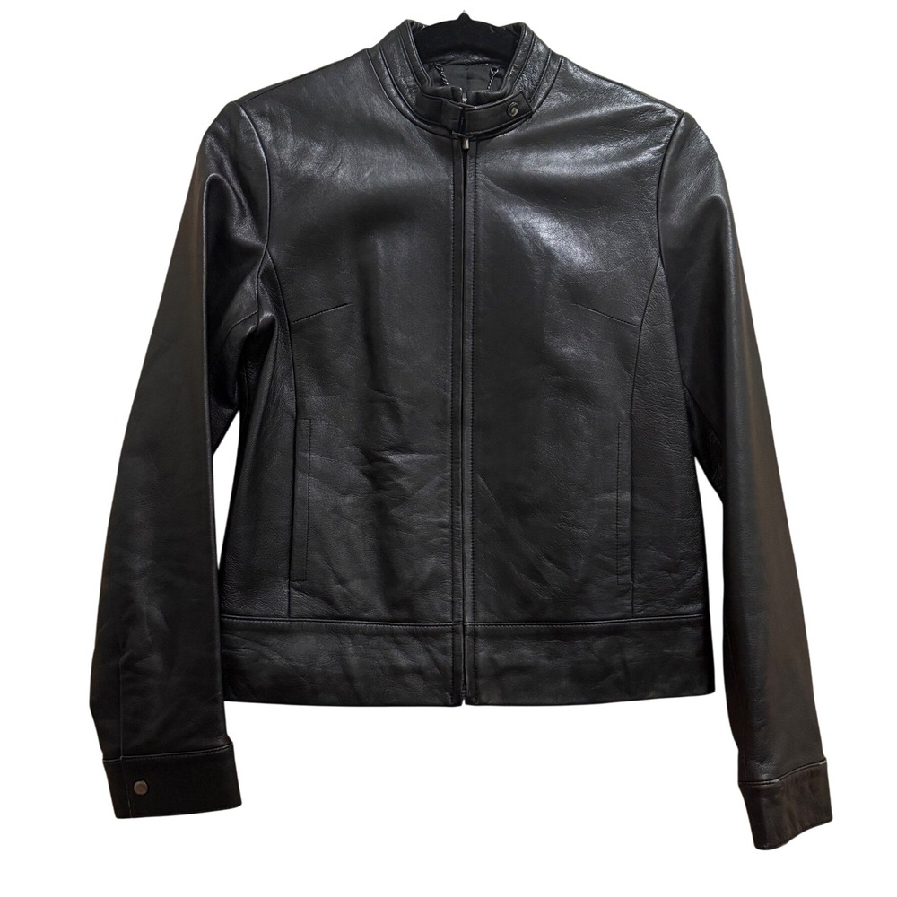 Opart Black 100% Sheepskin Leather Cafe Racer Jacket Size 55 US XS/S